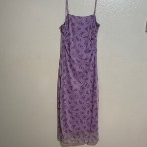 Purple Mesh Floral Spaghetti Strap Dress
